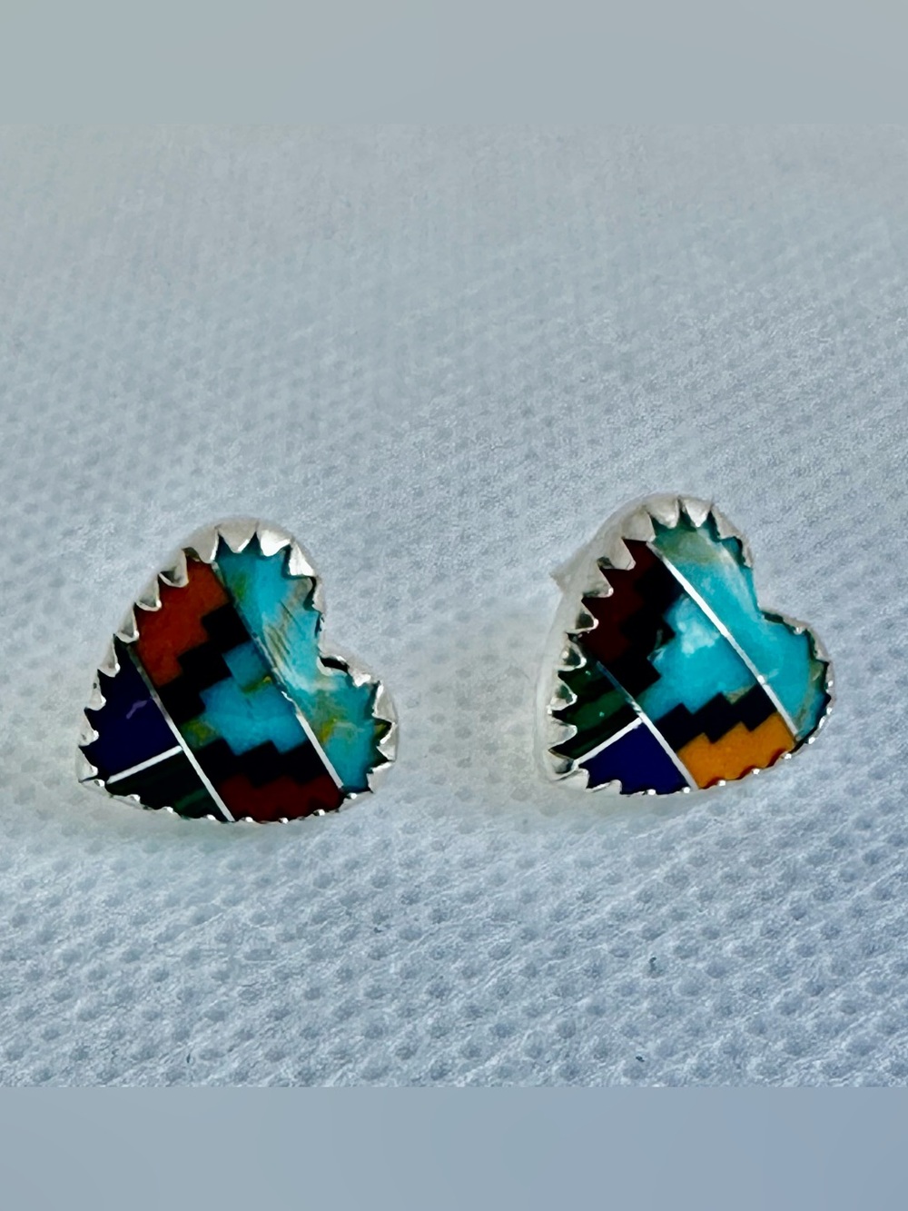 Sterling Silver Turquoise Inlay Heart Stud Earrings